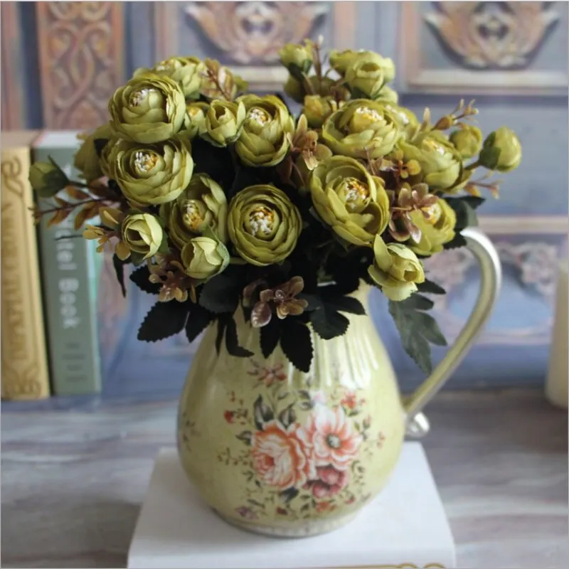 9 heads/1 bundle Artificial Silk Tea Roses Flower Bride Bouquet For Christmas Home Wedding Decoration Cheap Fake Flowers Plants