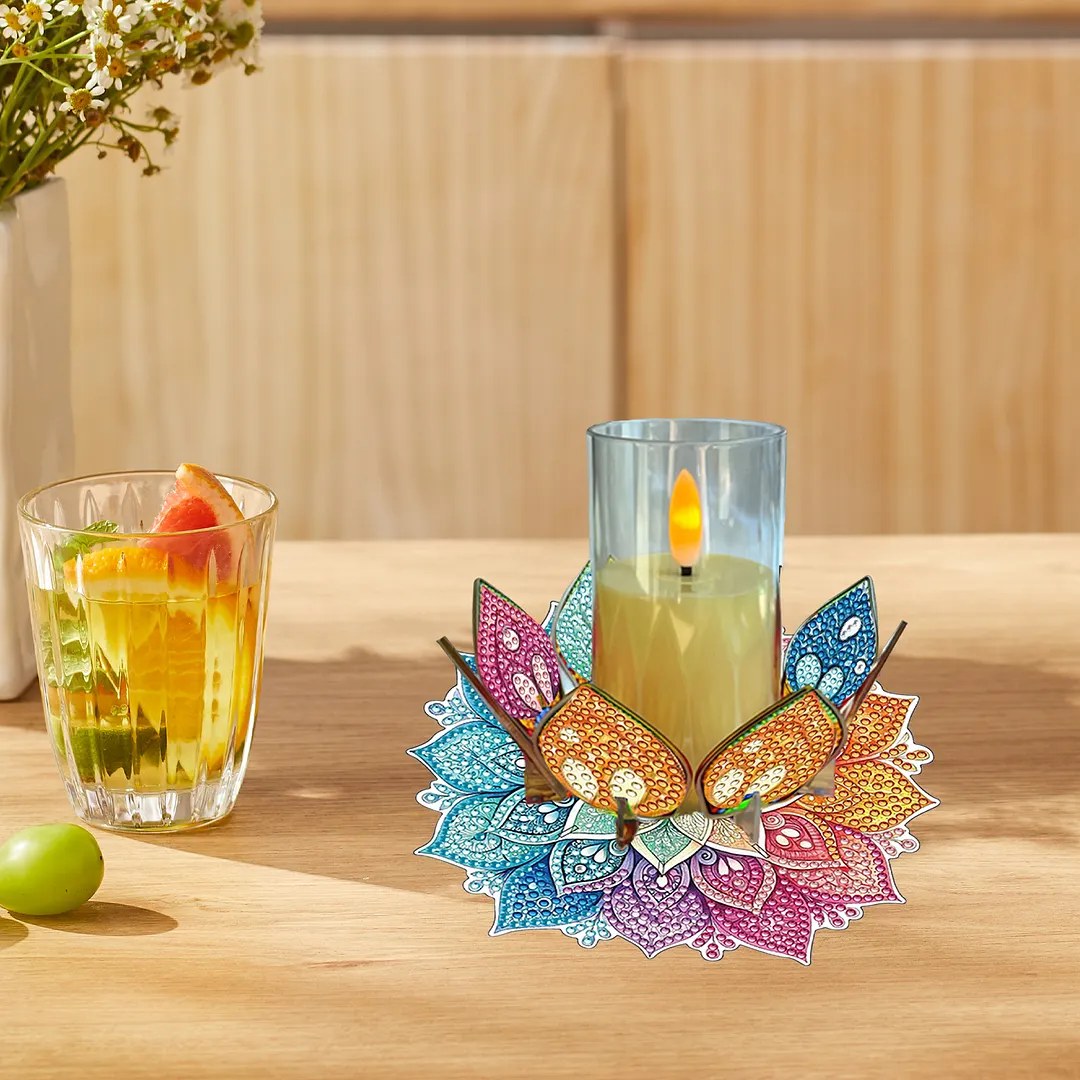 Mandala Lotus-C Acrylic DIY Diamond Painting Candle Holders Without Candles Crystal Painting Tealight Candle Stand Table Centerpiece for Adults Beginners Home Party Decor