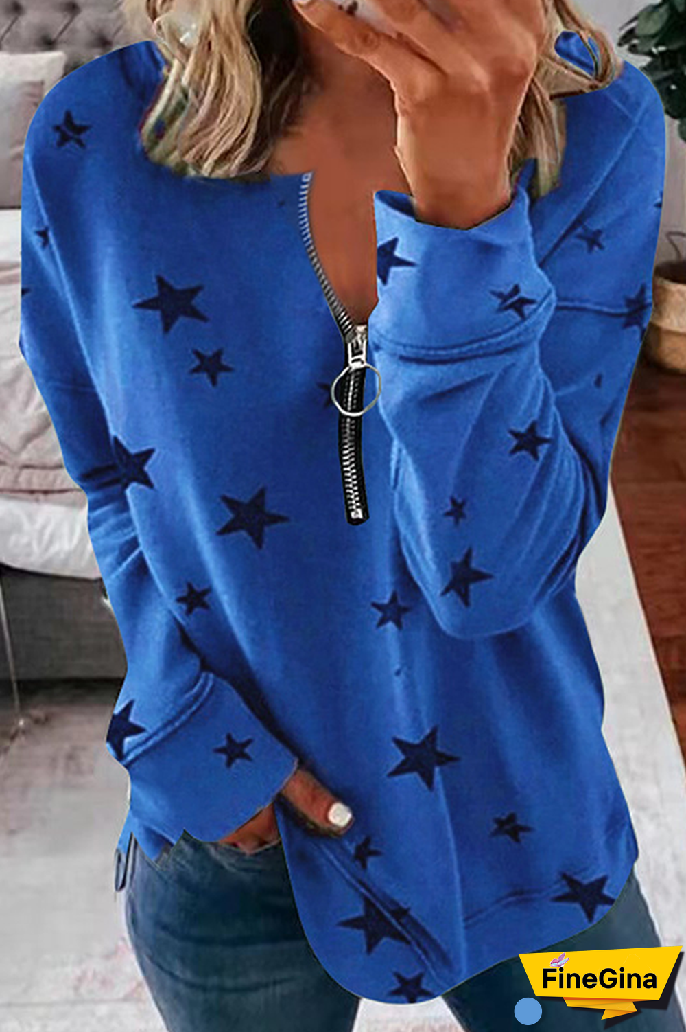 Casual The stars Split Joint Zipper Zipper Collar Tops(8 colors)
