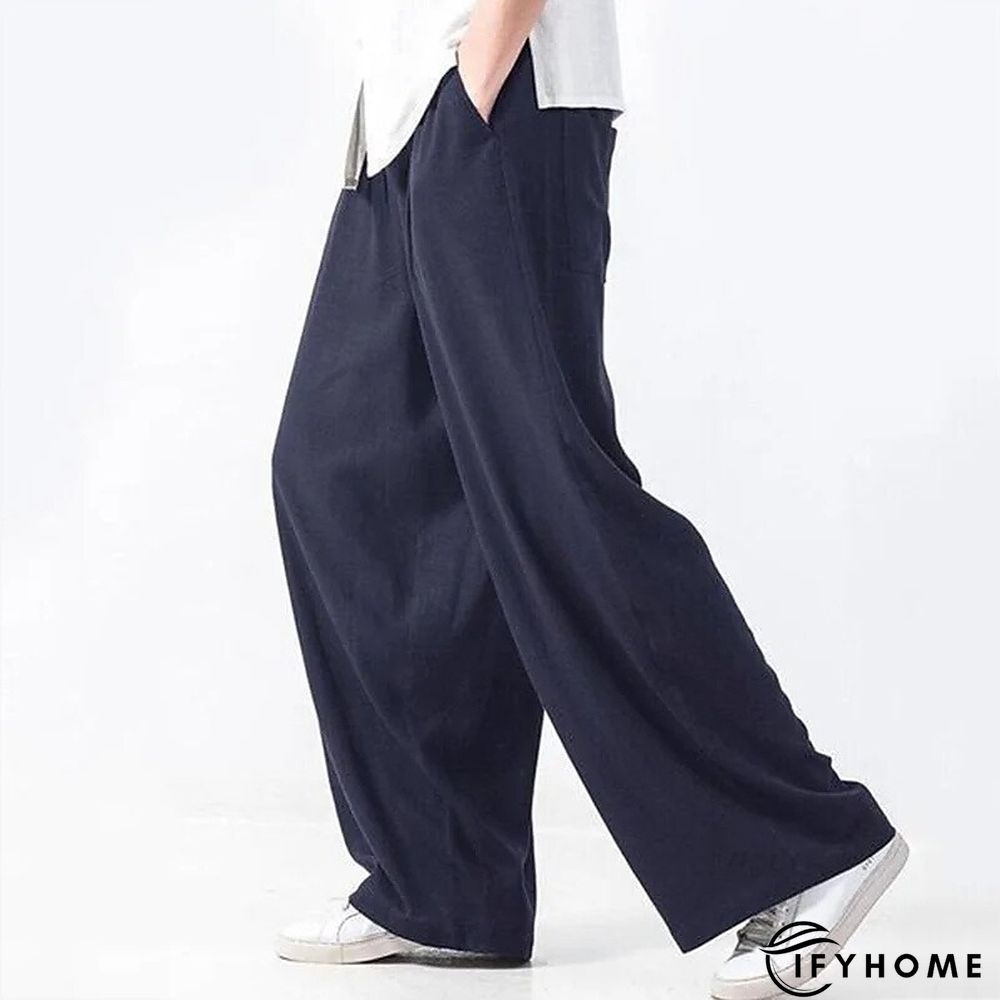 Men's Linen Pants Trousers Summer Pants Beach Pants Drawstring Elastic Waist Plain Breathable Soft Casual Daily Holiday Linen / Cotton Blend Fashion Streetwear Black Yellow Micro-elastic | IFYHOME