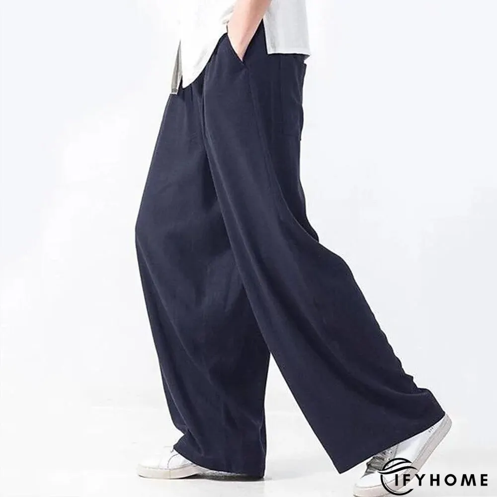 Men's Linen Pants Trousers Summer Pants Beach Pants Drawstring Elastic Waist Plain Breathable Soft Casual Daily Holiday Linen / Cotton Blend Fashion Streetwear Black Yellow Micro-elastic | IFYHOME
