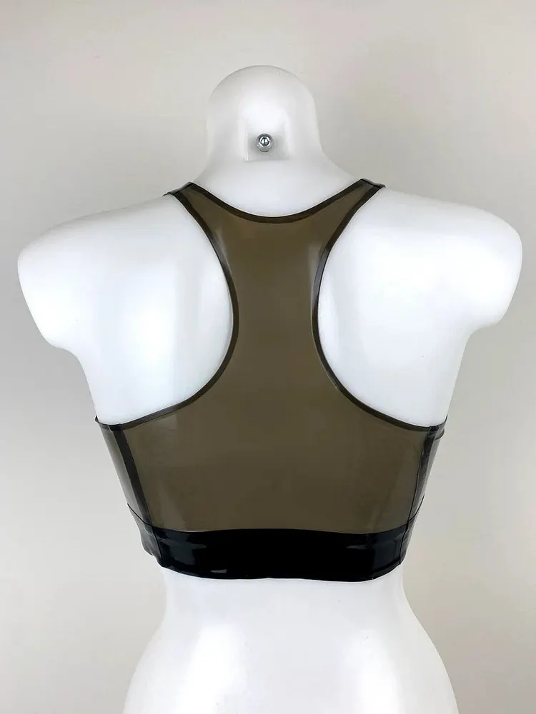 Women Latex Bra Translucent Dark Green Racer Back Bralette