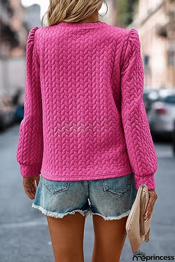 Puff Sleeve Pleated Crewneck Sweatshirt