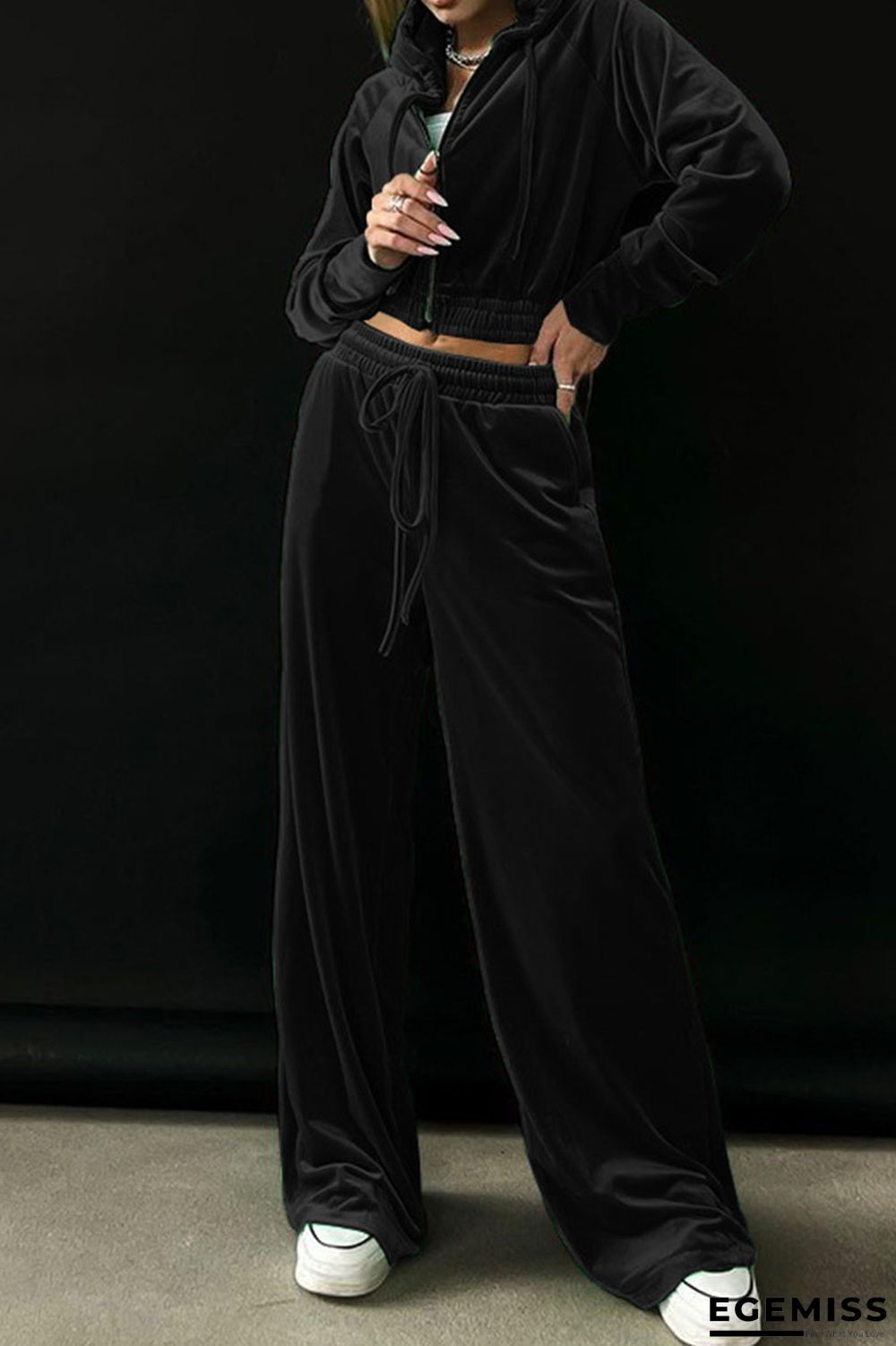 Black Casual Solid Patchwork Zipper Hooded Collar Long Sleeve Two Pieces | EGEMISS