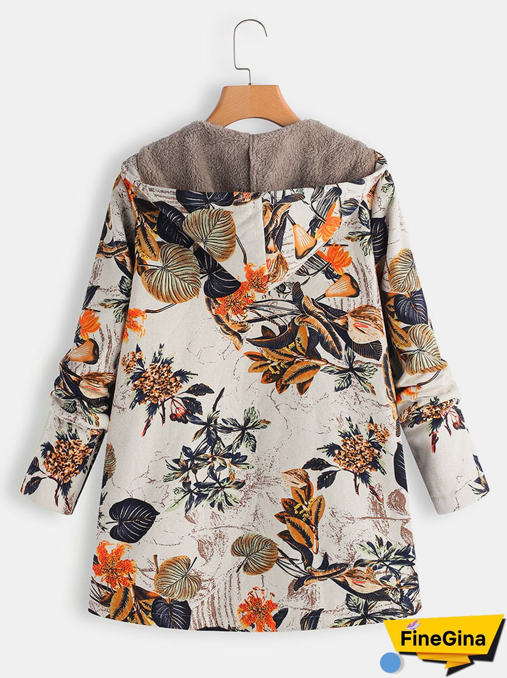 Leaves Floral Print Hooded Long Sleeve Vintage Coats