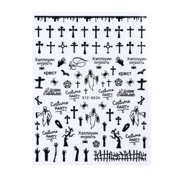 Nail Stickers Back Glue Multiple colors Hallowmas Designs Nail Decal Decoration Tips For Beauty Salons-Nail Inspo