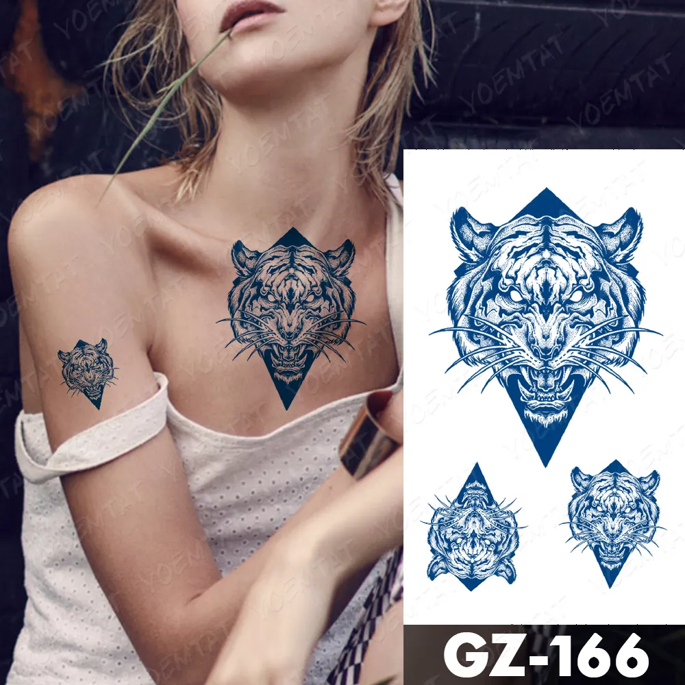 Sdrawing Lasting Ink Tattoos Body Art Waterproof Temporary Tattoo Sticker Line Dragon Tiger Totem Tatoo Arm Fake Fox Whale Tatto