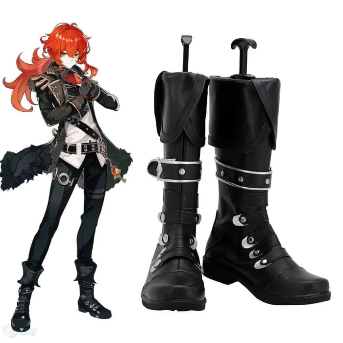 Genshin Toys Diluc Black Shoes Cosplay Boots