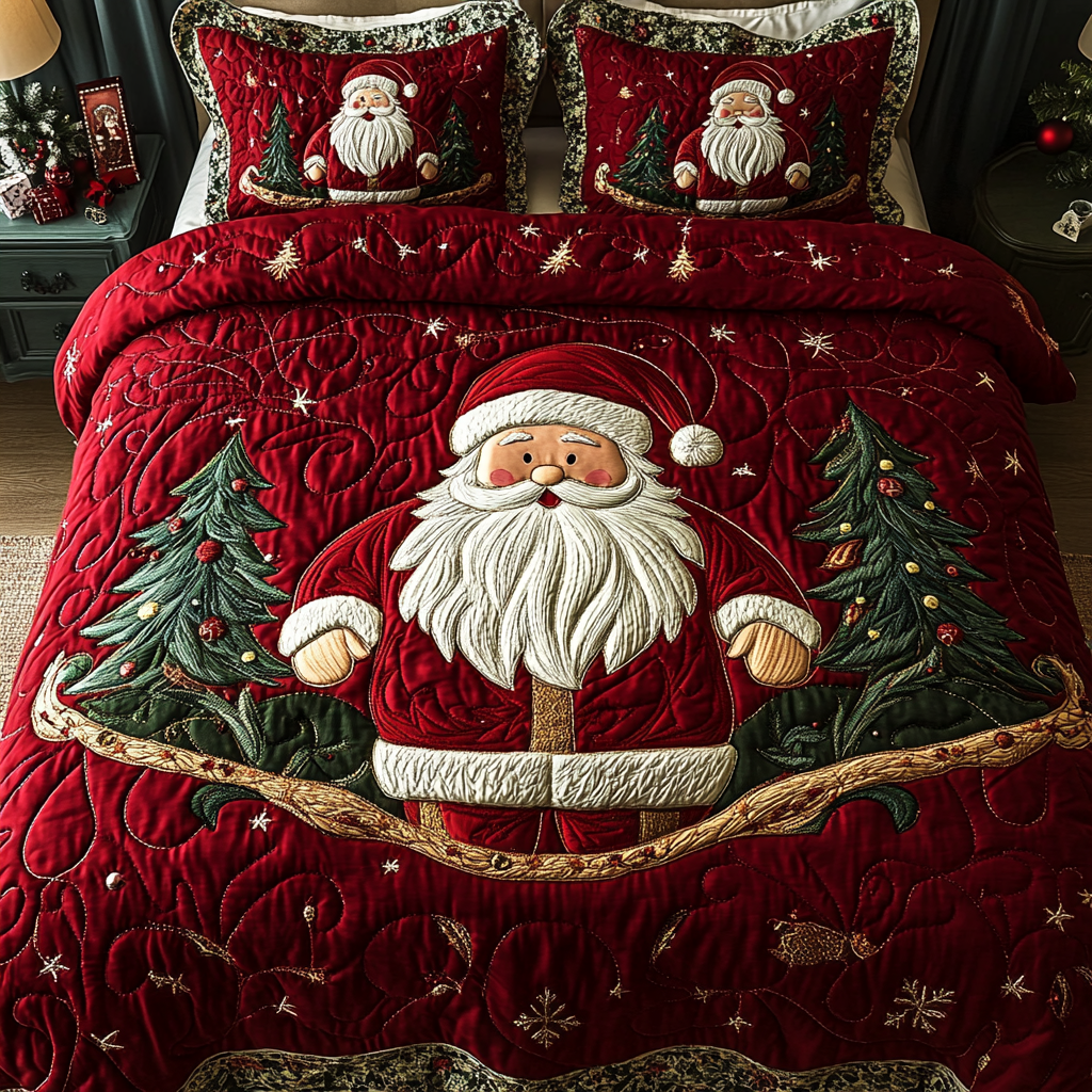 Santa Sleigh Ride 3-Piece Printed Quilted Bedding Set NCU0DK2163
