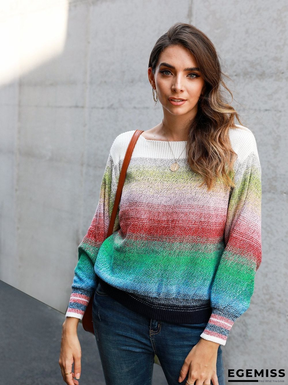 Color-Block Casual Ombre/tie-Dye Shift Sweater | EGEMISS