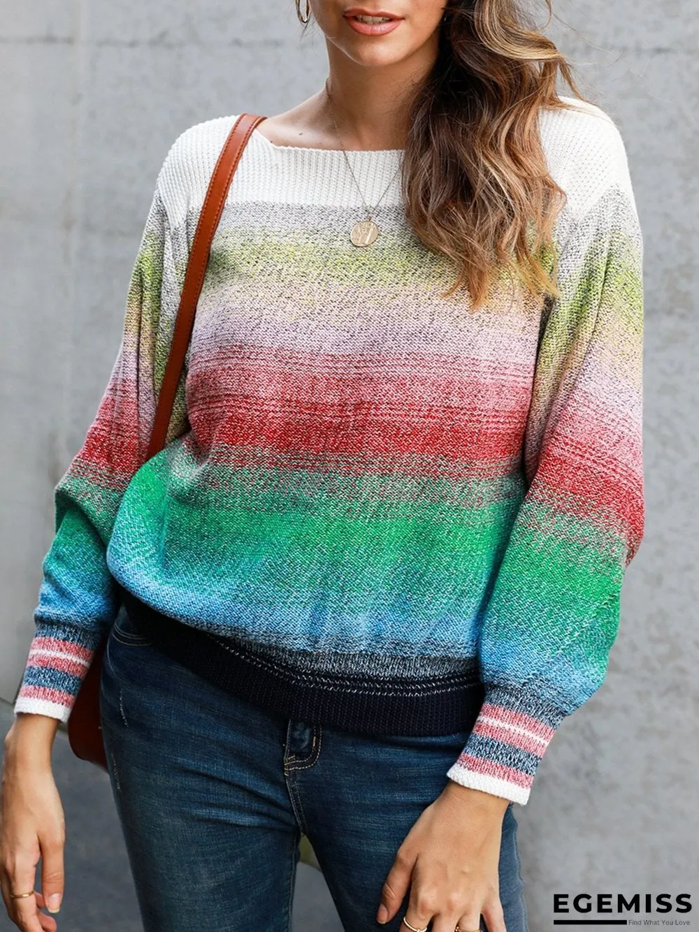 Color-Block Casual Ombre/tie-Dye Shift Sweater | EGEMISS