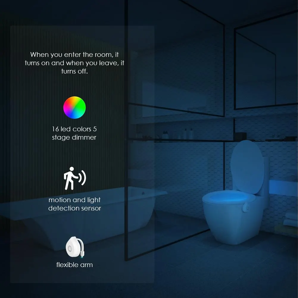 16 Colors LED Motion Sensor Toilet Light Battery Operated Bright Night Lamp