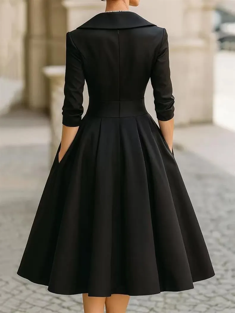 Athvotar Athvotar Women's Spring And Autumn Temperament Collar Waist Dress Thin Elegant Ladies Dress
