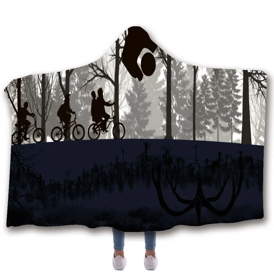 Stranger Things Hooded Blanket For children Sherpa Fleece Hoodie Blanket For Sofa Microfiber Mantle Throw Blanket For Travel