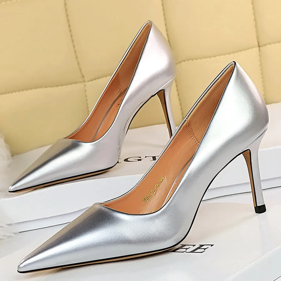 BIGTREE Shoes Patent Leather Woman Pumps Women Heels Stiletto 8 Cm High Heels Female Shoes Party Shoes Fashion Pumps Footwear