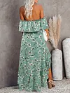 Printed Irregular Clipping Off-The-Shoulder Maxi Dress