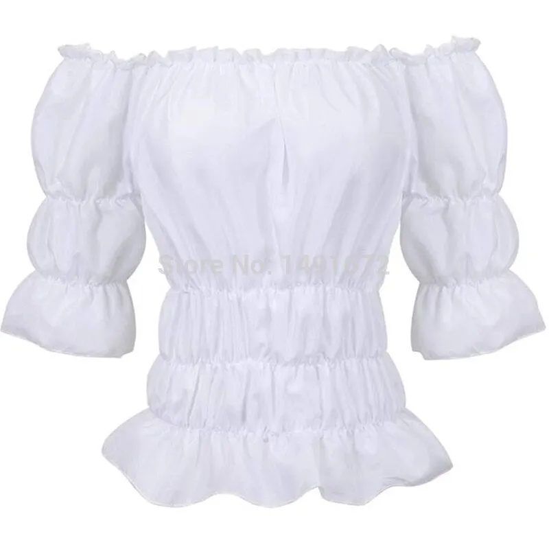 Women Renaissance Medieval Chemise Shirt Victorian Girls Gothic Retro Peasant Wench off shoulder Blouse Resist top Costume