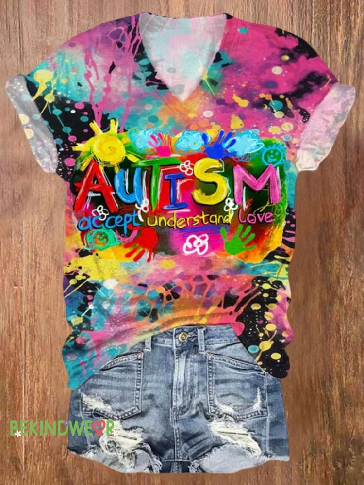 Women&rsquo;s Autism Awareness Understands Love Acceptance Printed Short-Sleeved T-Shirt As shown / S