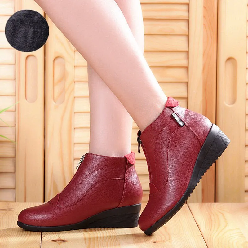 Women Boots Soft Leather Autumn Winter Shoes Woman Plus Size 42 Wedges Heels Botas Mujer Casual Ankle Boots Woman Booties Female