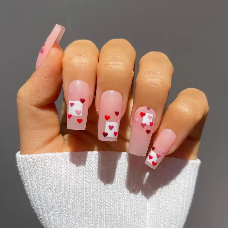24pcs/Set Coffin Fake Nails European Star Pink Gradient Ballerina Nail Art Full Tips with Sticker Detachable False Nails-Nail Inspo