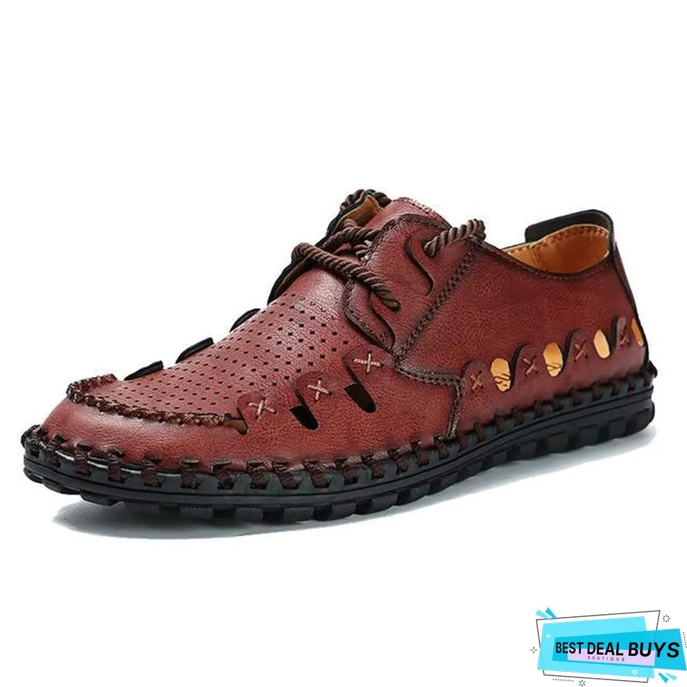 Men's Split Leather Sandals Summer Breathable Comfort Beach Sandals Shoes