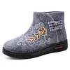 Women's Elder Widen Thickened Fleece-Lined Embroidered Anti-Slip Cotton Snow Boots