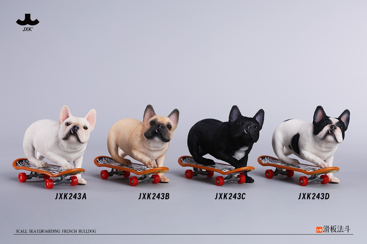 JXK 1/6 Scale Skateboarding French Bulldog Figure