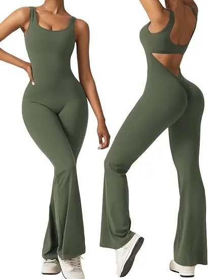 Nigikala Nigikala Women's Sleeveless Horn Jumpsuit Sexy Bare Back Vest Tightening Hip Yoga Jumpsuit