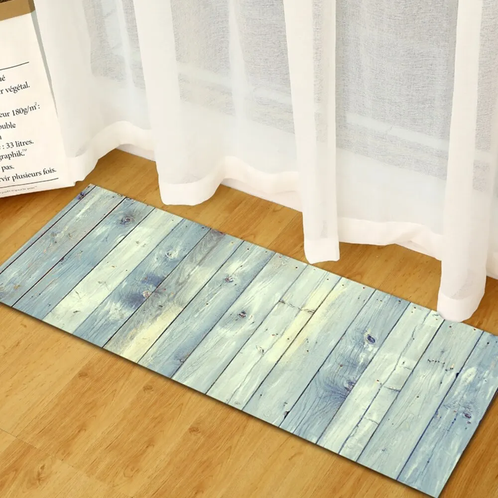 Wood Grain Kitchen Carpet Entrance Doormat Bedroom Hallway Floor Mat 3D Cobblestone Bathroom Water Absorption Anti-slip Long Rug