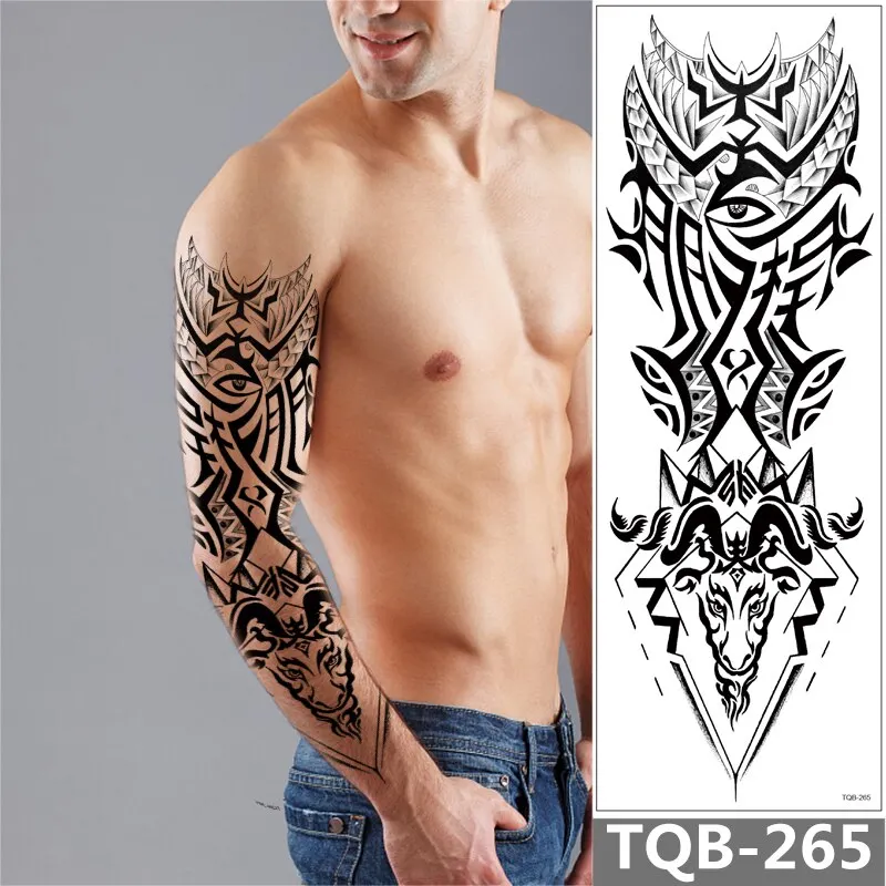 Sdrawing Arm Temporary Tattoo Sleeve For Men Maori Wolf Fake Large 3D Tatoo Stickers