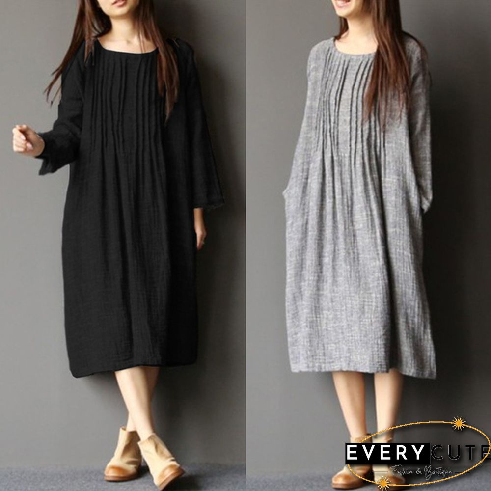 S-5XL Women Batwing Long Shirt Dress Casual Plain Kaftan Midi Dress Ethnic Dress