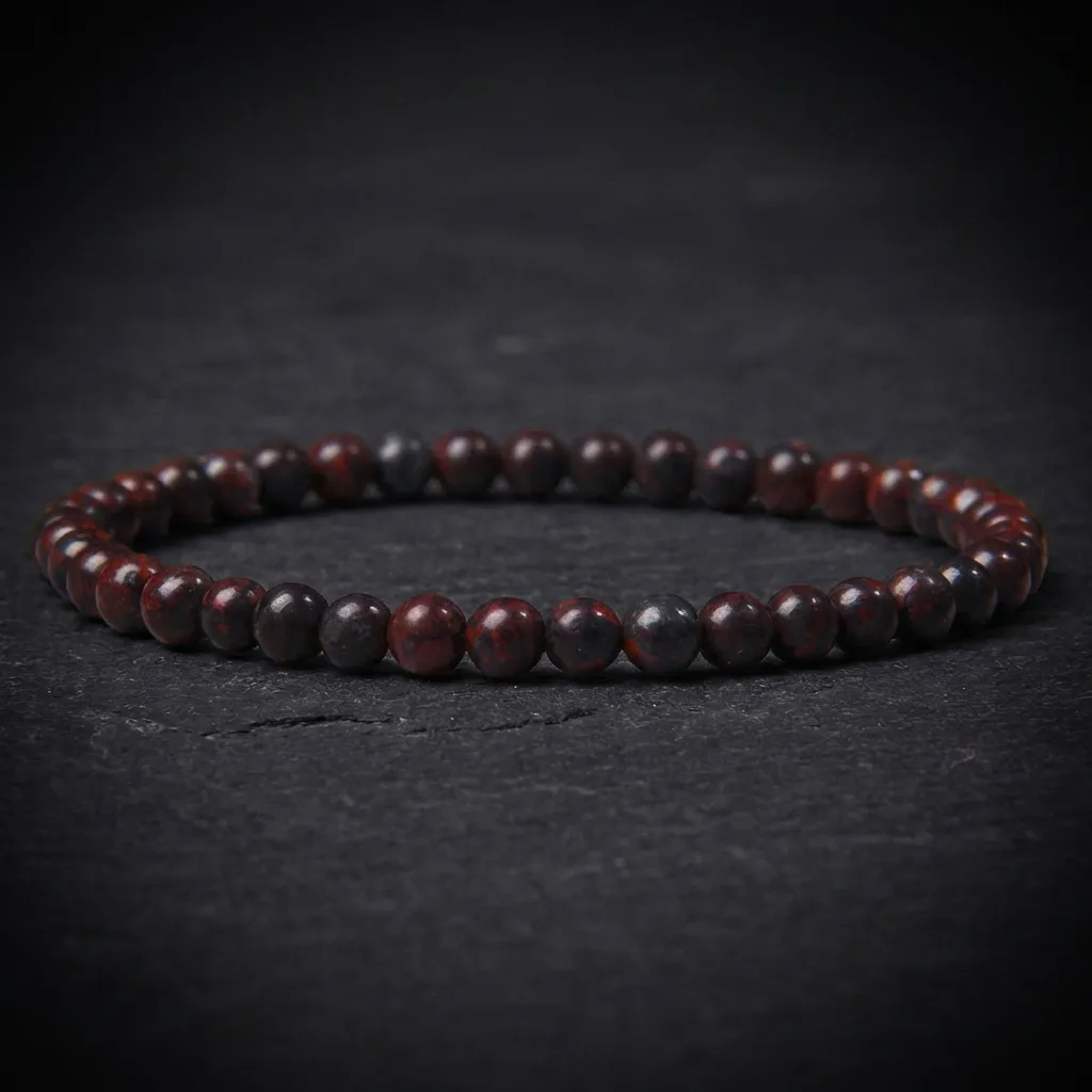 JiStones 4mm Petite Natural Stone Energy Bracelet &ndash; Minimalist Handcrafted Gemstone Charm for Women Crimson Bloodstone-Standard (19cm)