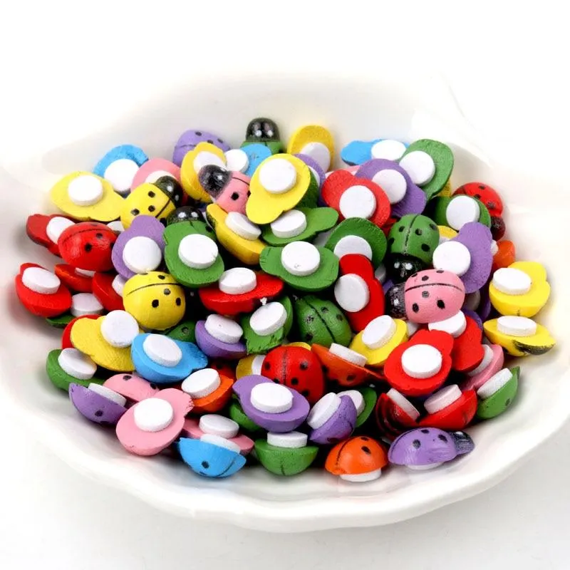 100pcs Ladybug Bee Wooden Mini DIY Scrapbooking Easter Decoration Home Wall Decor Birthday Party Decorations Bee Wooden
