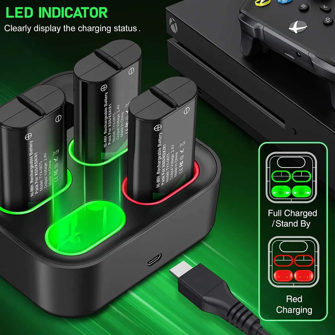Xbox Controller Battery Pack for Xbox Series X|S/Xbox One S/X/Elite,DinoFire 4x1500mAh Xbox One Rechargeable Battery Pack with Fast Charger Station