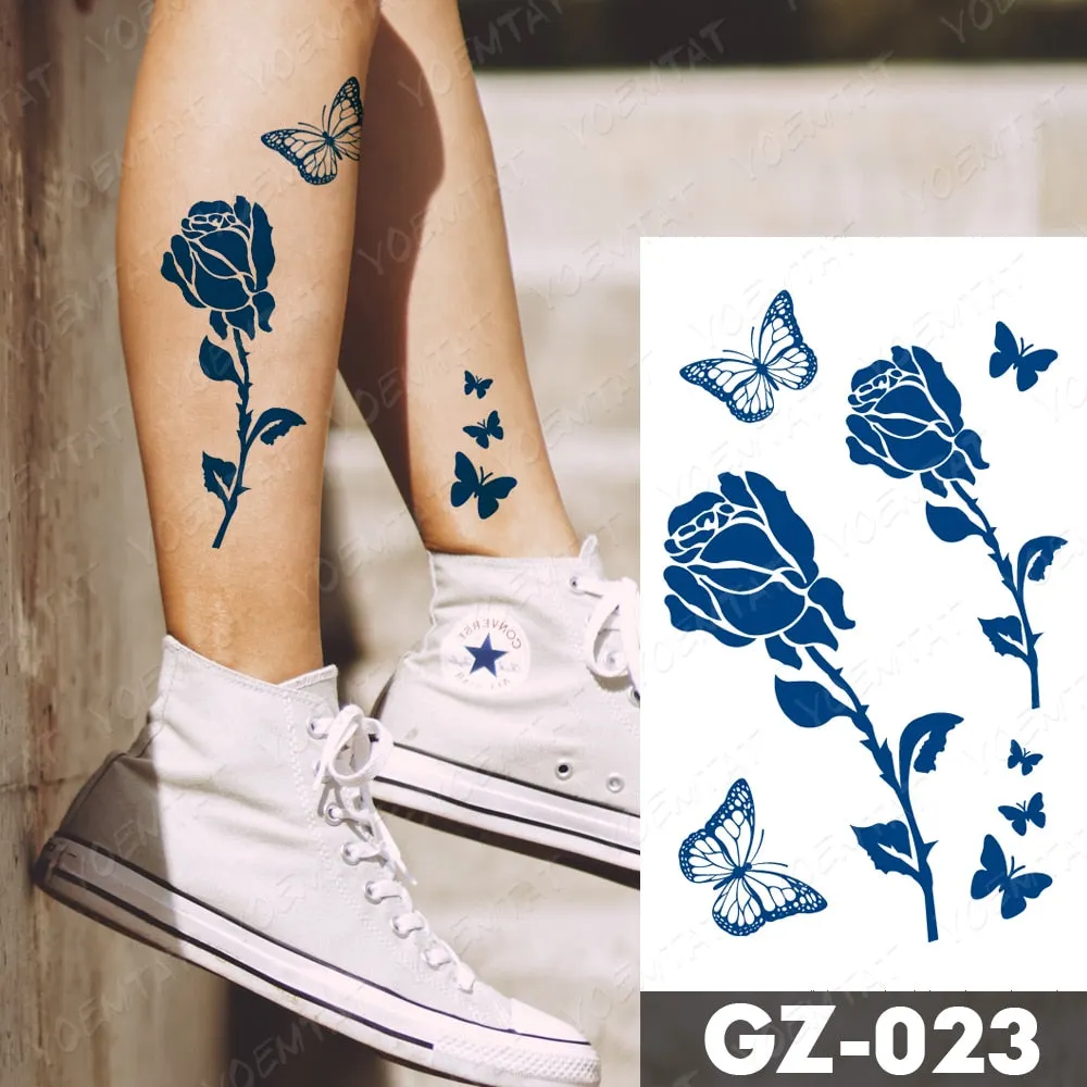 Juice Lasting Waterproof Temporary Tattoo Sticker Rose Butterfly Moon Sun Diamond Heartbeat Wave Flash Fake Tattoos Ink Body Art