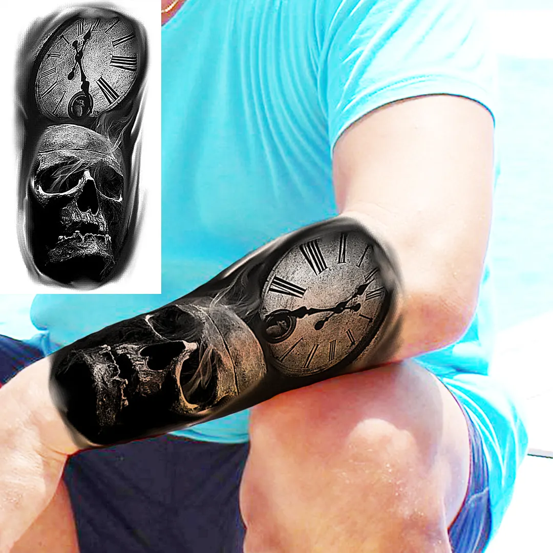 Sdrawing Skull Halloween Skeleton Temporary Tattoo For Men Adults Realistic Lion Tiger Wolf Scary Fake Tattoo Sticker Forearm Tatoo