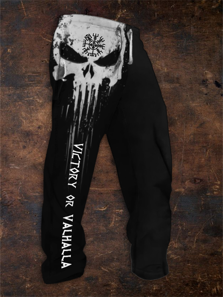 Men's Viking Vegvisir Victory Or Valhalla Skull Graphic Sweatpants