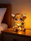 LED 3D Animal Night Lamps Sunflower Highland Cow Table Lamp Cute Bedside Decorations Lamp USB Handcrafted Stained Glass Night Light for Living Room Desk Decor