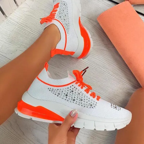 New Sneakers Women's Vulcanize Shoes Rhinestone Ladies Sports Shoes for Women 2021 Lace Up Running Walking Women Shoes