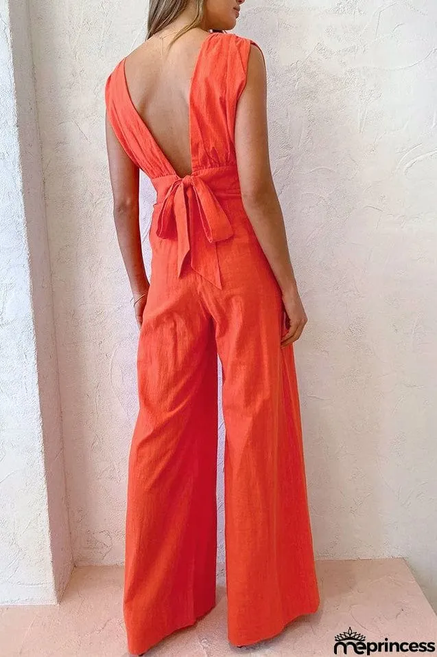 Deep V-neck Sleeveless Jumpsuit