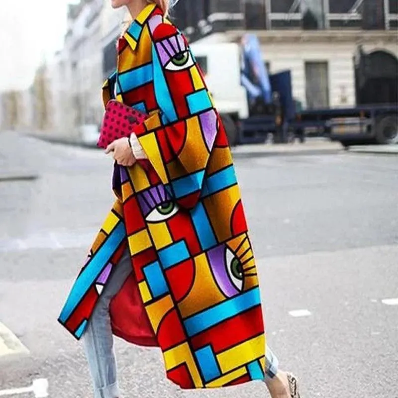 Brownm Long Flared Sleeves Printed Loose Coats