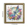 Diamond Painting Wooden Double-Sided Dragonfly and Flowers Ornaments Kit with Photo Frame Desktop