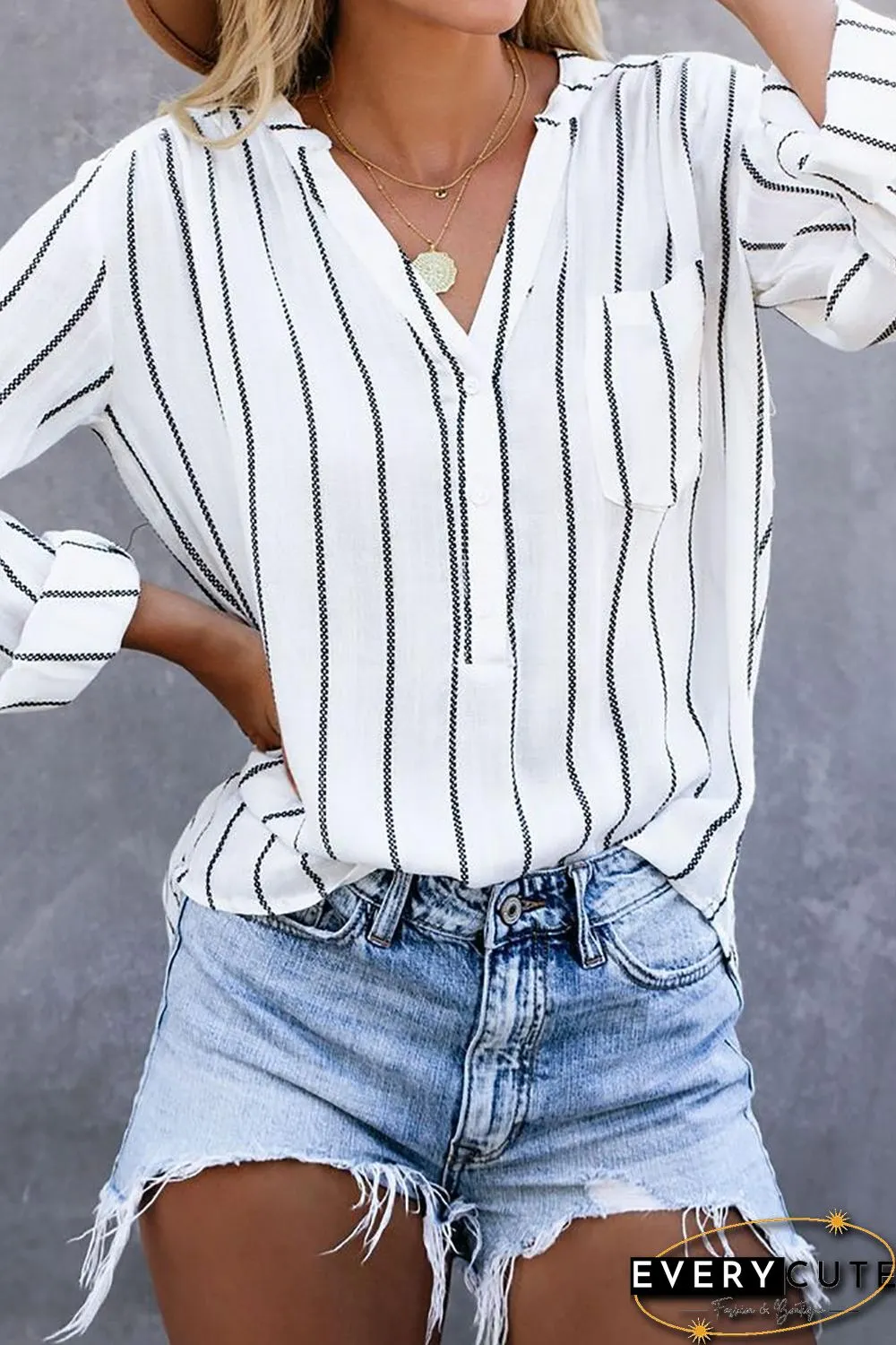 White Crisp Air Button Down Embroidered Top