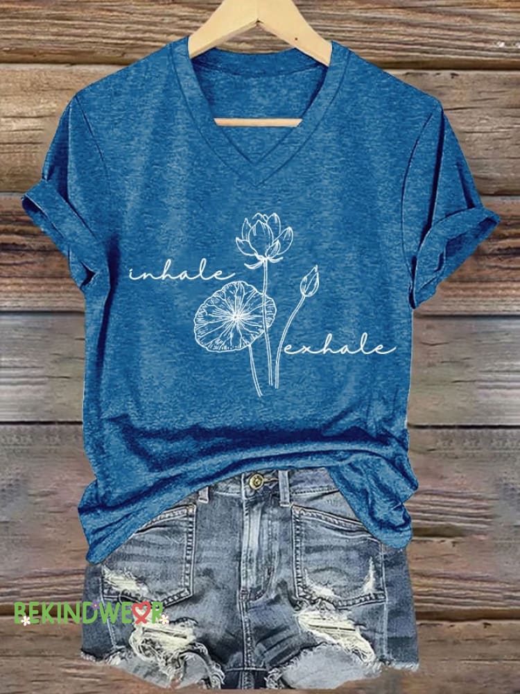 Women&rsquo;s Inhale Exhale Printed T-Shirt Blue / S