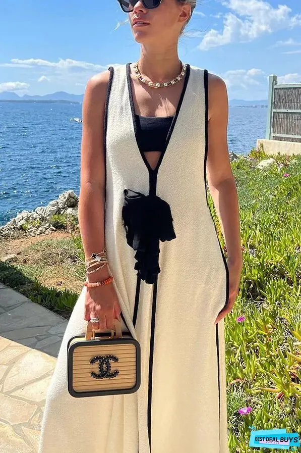 Contrast Self Tie Flowy Oversized Maxi Dress