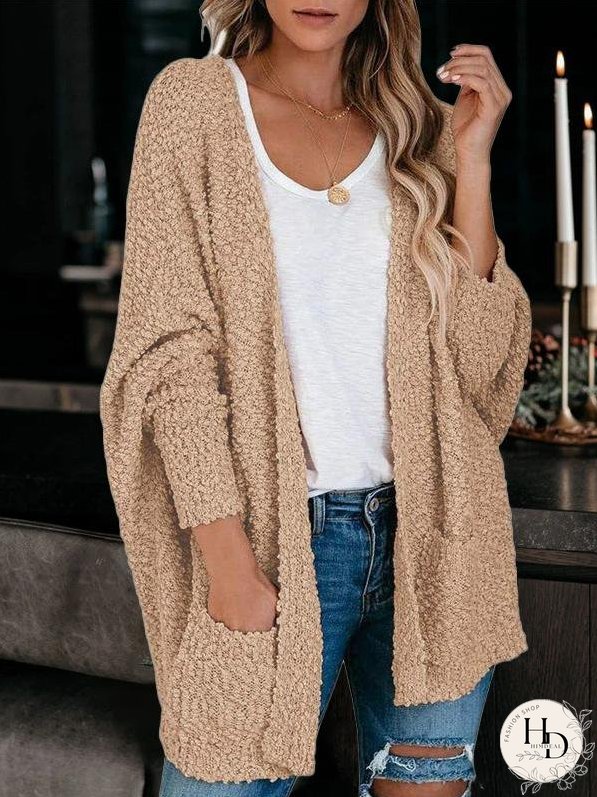 Cardigans Fashion Pocket Long Sleeve Plush Cardigan for Women