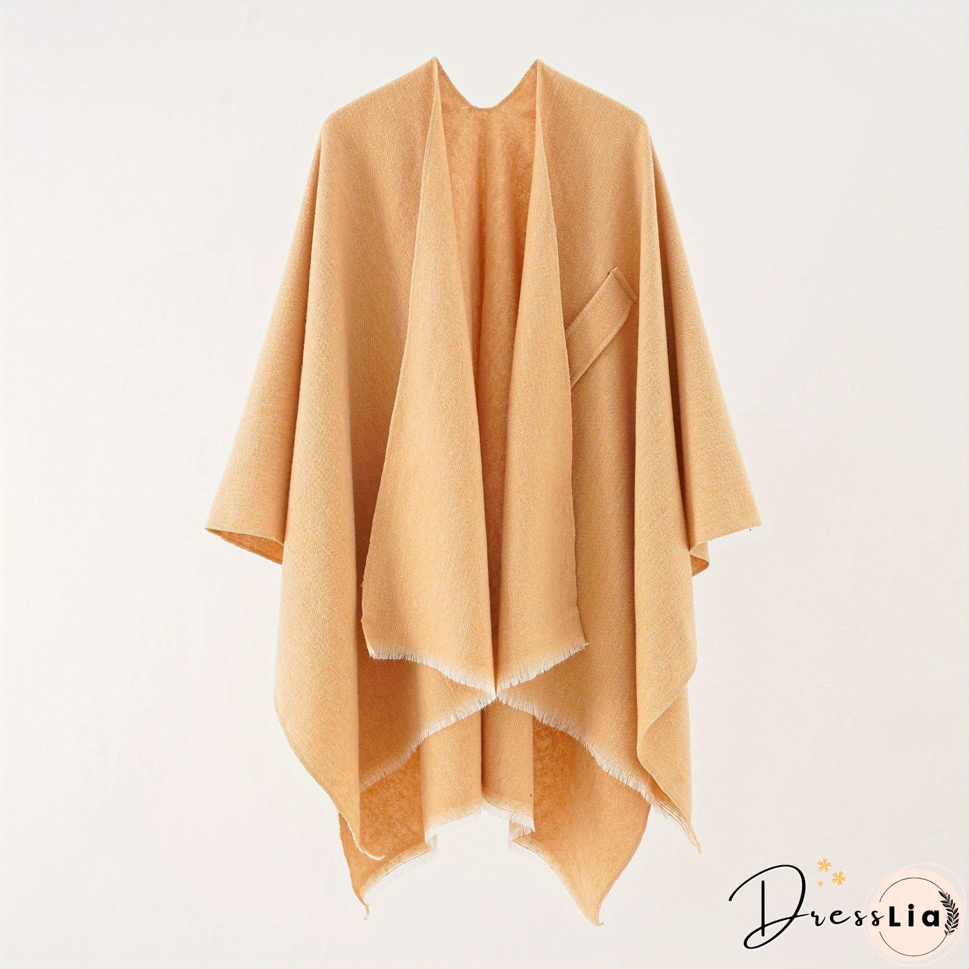Solid Color Comfortable Shawl With Sleeves, Multifunctional Outdoor Windproof And Coldproof Cloak
