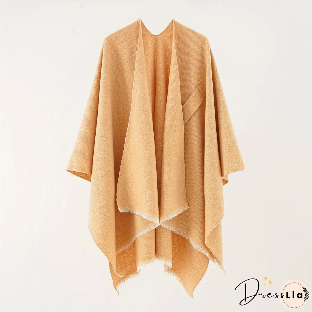 Solid Color Comfortable Shawl With Sleeves, Multifunctional Outdoor Windproof And Coldproof Cloak