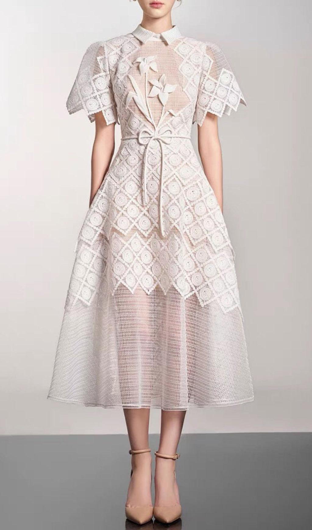 Arpina White Embroidery Midi Dress Flowering Girl