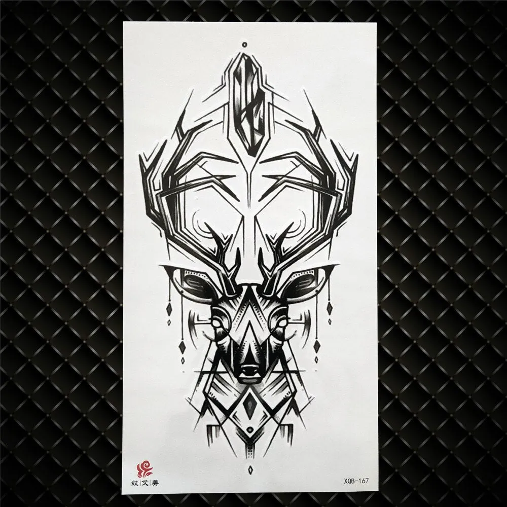 3D Skeleton Fake Temporary Tattoo For Women Men Death skull Dragon Tattoos Geometric Rose Creative Waterproof Tatoos Chest Waist